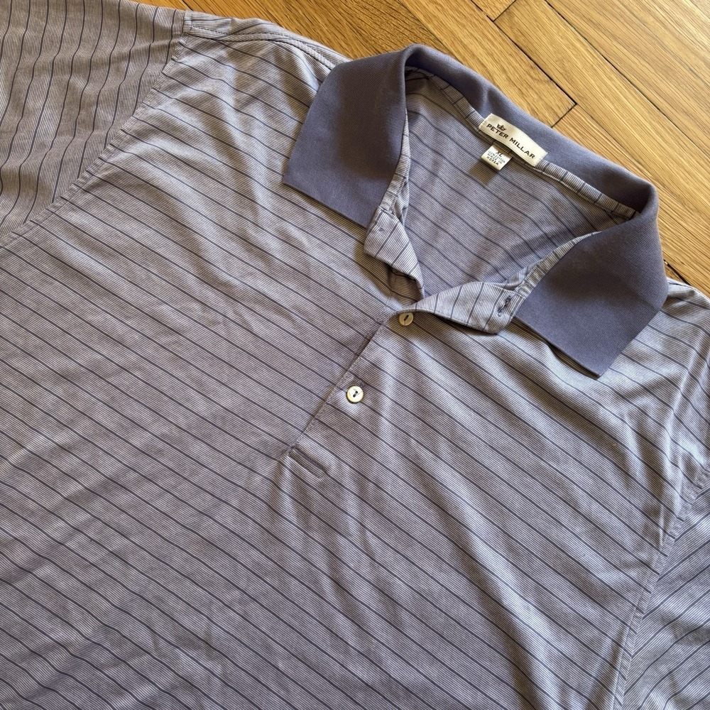 Peter Millar Polo Shirt Men XL Blue Cotton Stripes Prep Golf Business Casual
